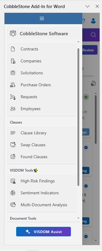 VISDOM Assist Hamburger Menu